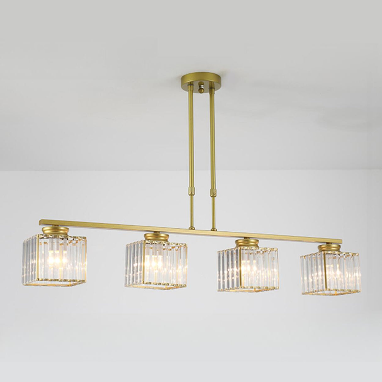 3-Light Gold Modern Square Island Pendant Light Image - 7