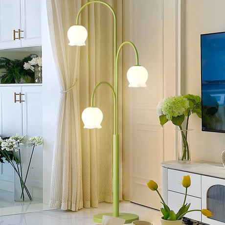 3-Light Green Floral Glass Contemporary Floor Lamp Image - 2