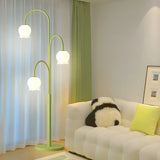 3-Light Green Floral Glass Contemporary Floor Lamp Image - 4