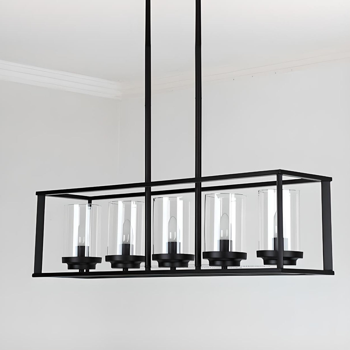 3-Light Industrial Black Cage Island Ceiling Light Image - 10