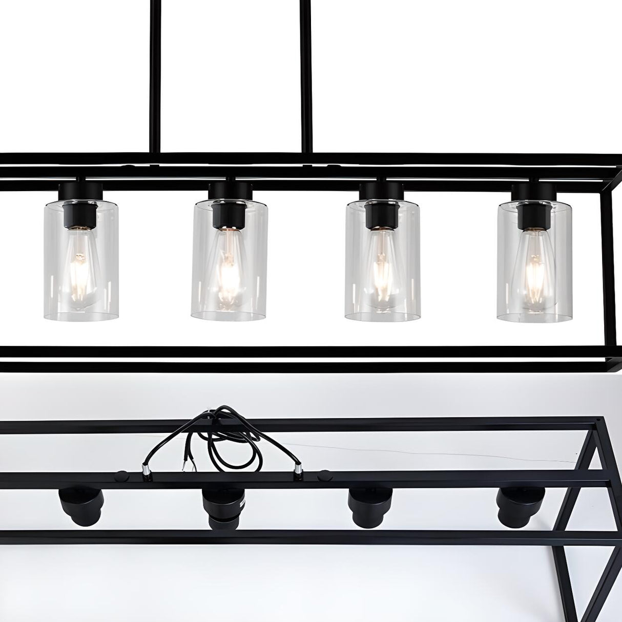 3-Light Industrial Black Cage Island Ceiling Light Image - 13