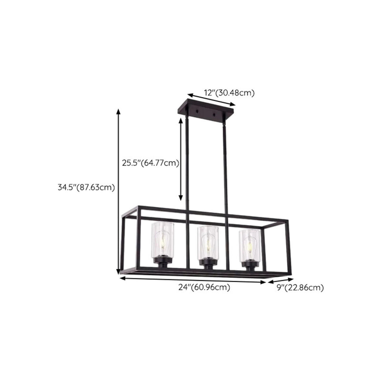 3-Light Industrial Black Cage Island Ceiling Light 