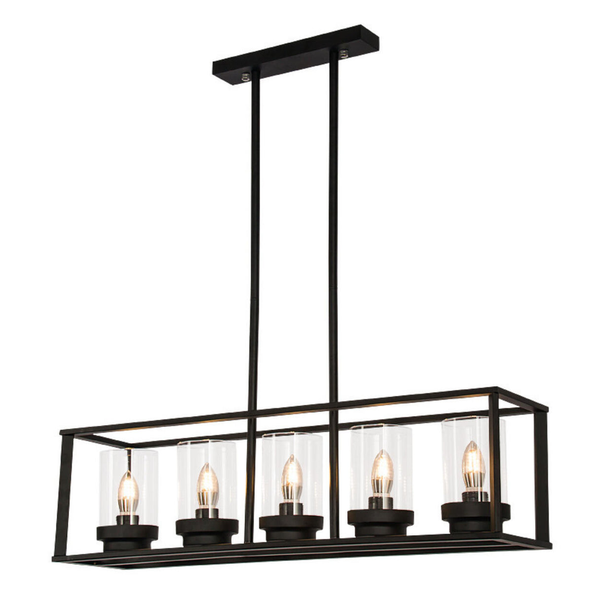 3-Light Industrial Black Cage Island Ceiling Light Image - 5