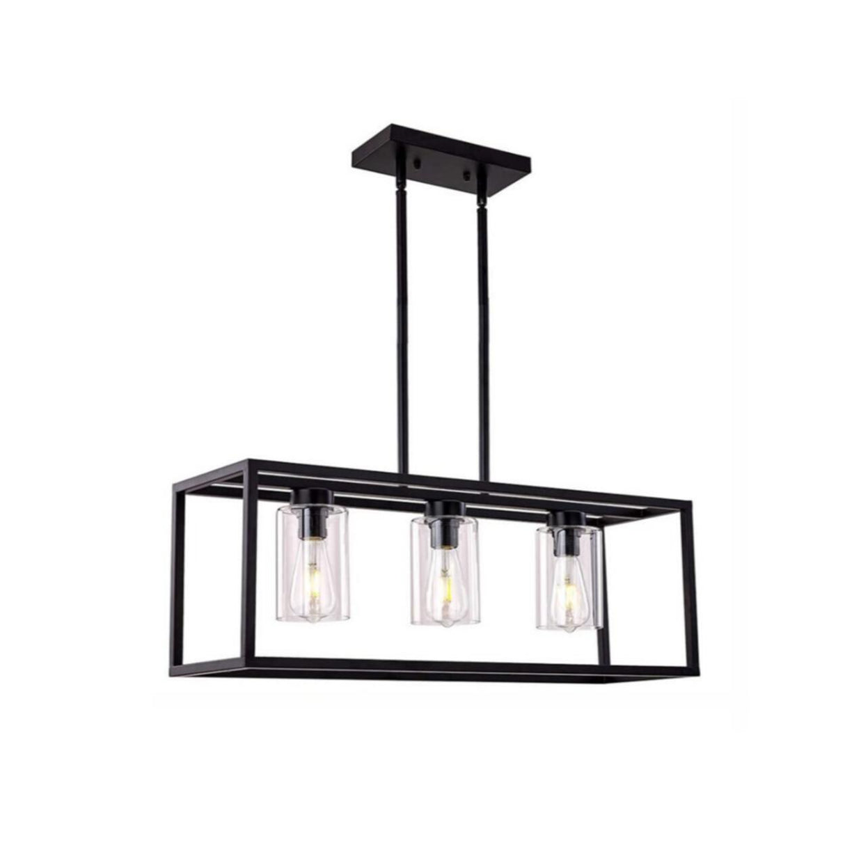 3-Light Industrial Black Cage Island Ceiling Light Image - 6