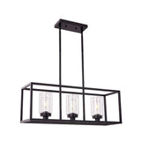 3-Light Industrial Black Cage Island Ceiling Light Image - 7