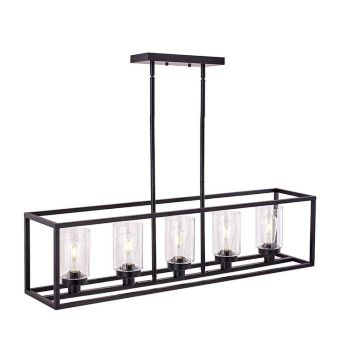 3-Light Industrial Black Cage Island Ceiling Light Image - 9