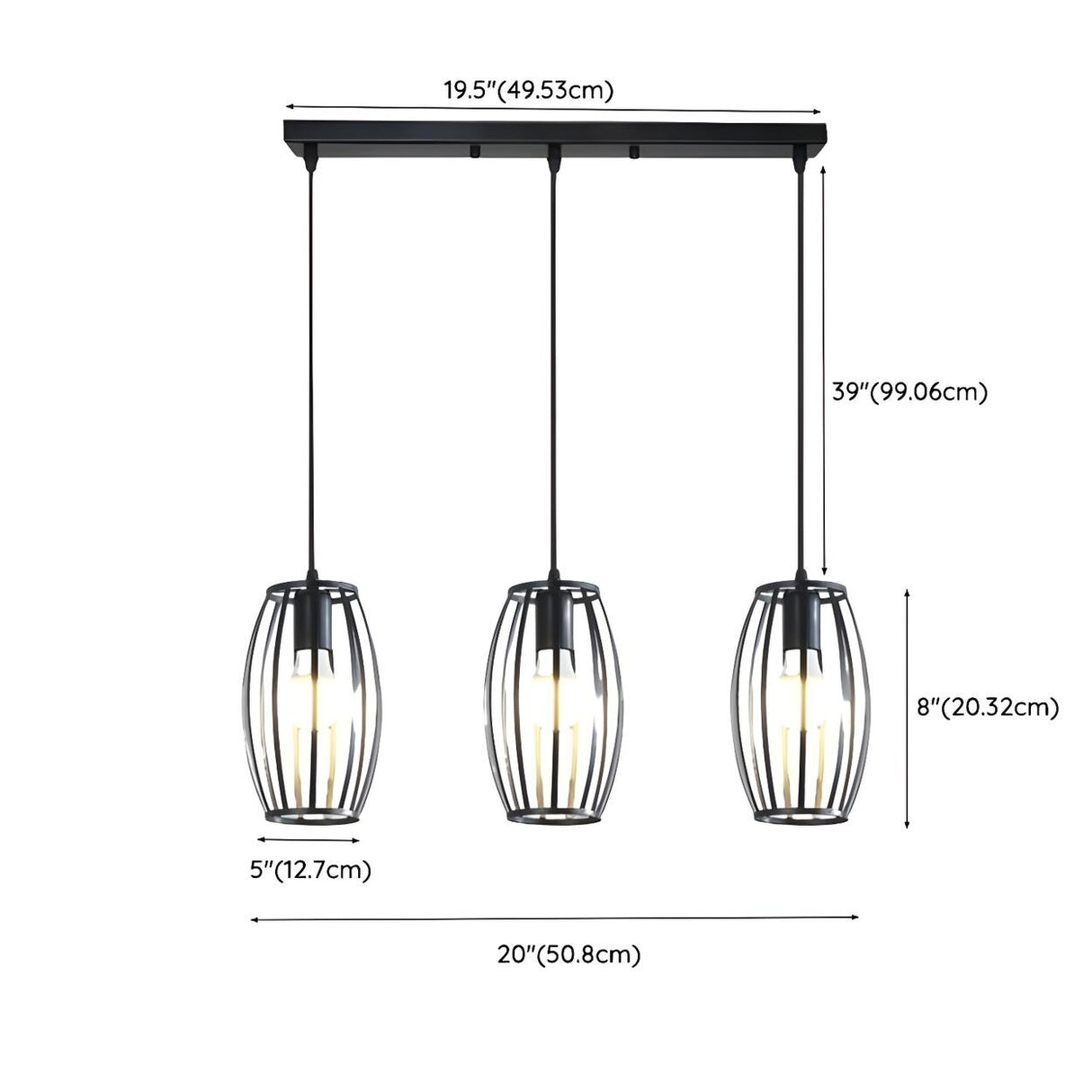 3-Light Industrial Cage Cylinder Island Pendant Light 