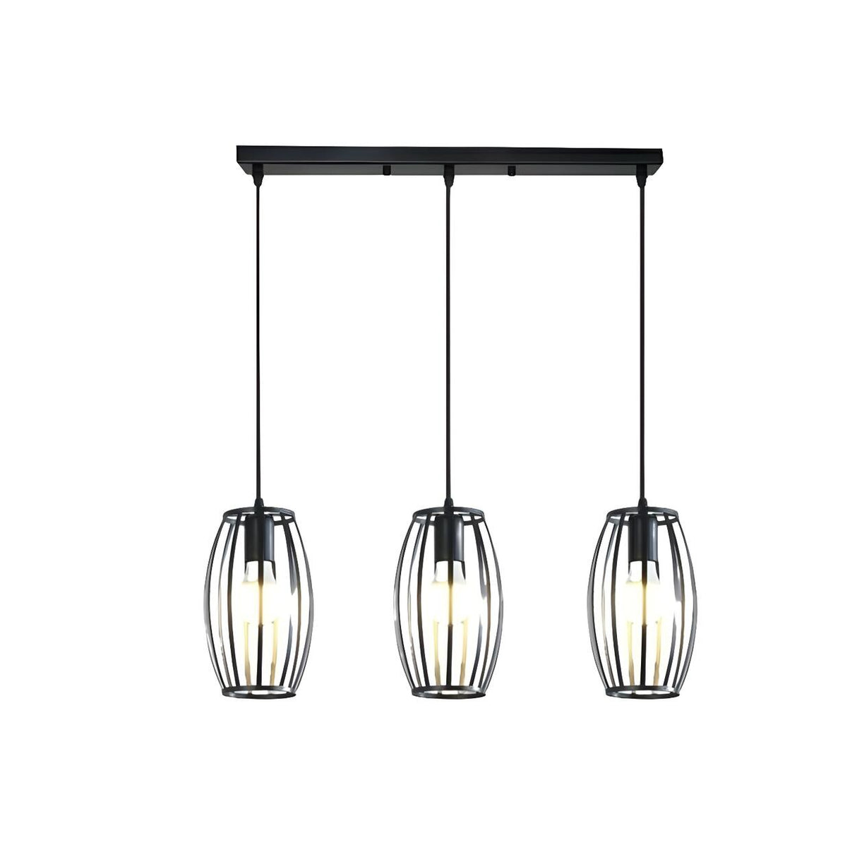 3-Light Industrial Cage Cylinder Island Pendant Light Image - 2