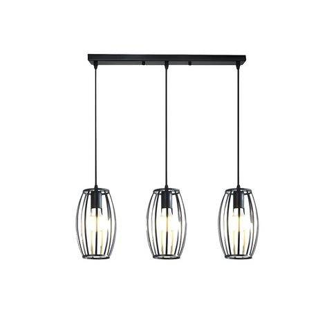 3-Light Industrial Cage Cylinder Island Pendant Light Image - 2