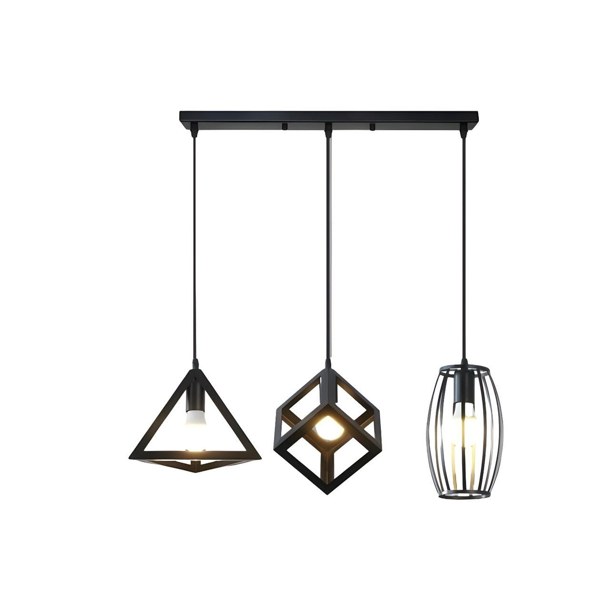 3-Light Industrial Cage Cylinder Island Pendant Light Image - 7