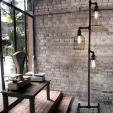 3-Light Industrial Cage Rustic Iron LED Floor Lamp Image - 1