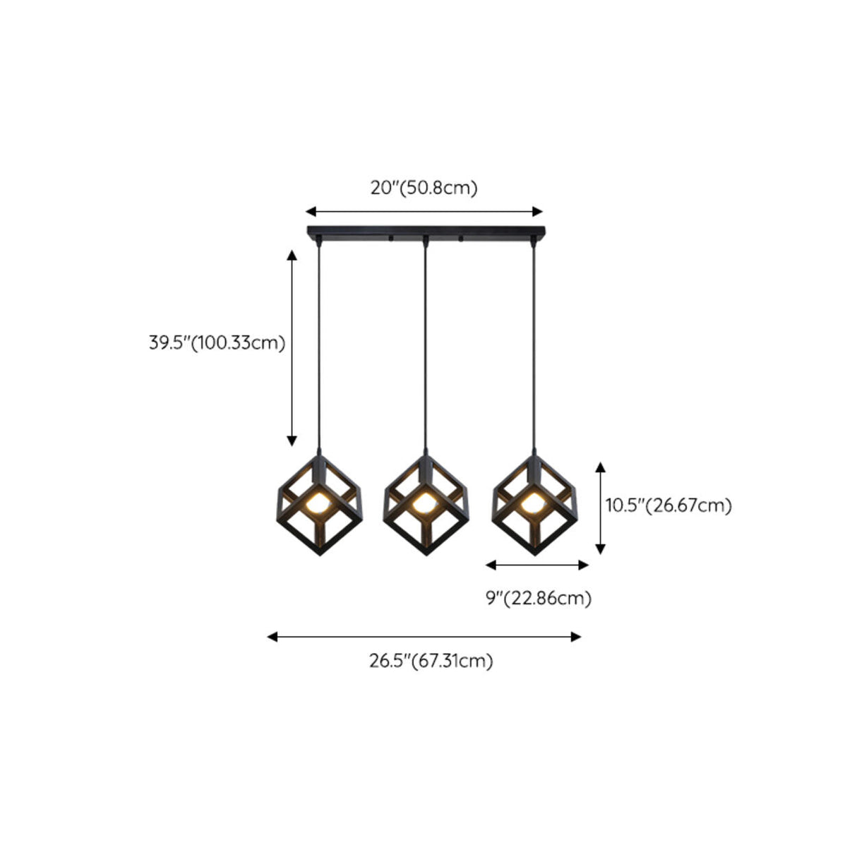 3-Light Industrial Geometric Cube Island Light Set 