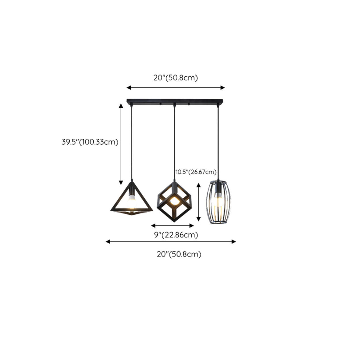 3-Light Industrial Geometric Cube Island Light Set Image - 11