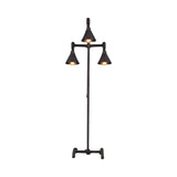 3-Light Industrial Iron Black Conical LED Floor Lamp Image - 4