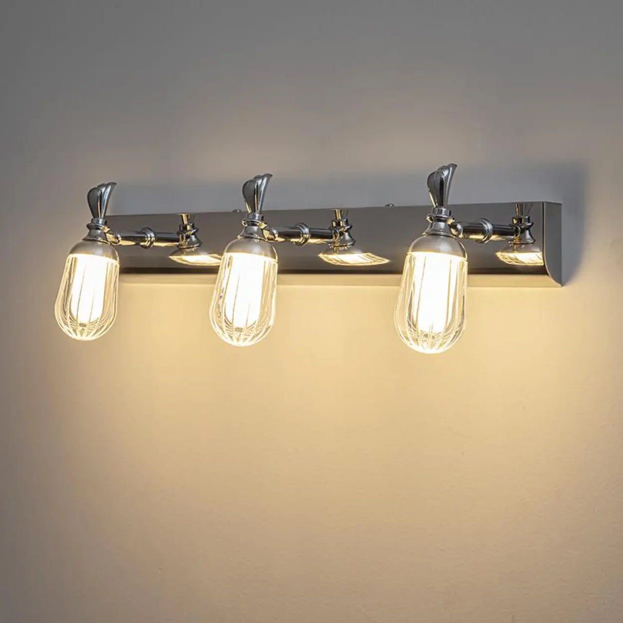 3-Light Industrial Linear Chrome Vanity Light Fixture Image - 1