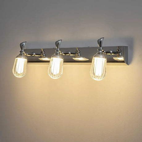 3-Light Industrial Linear Chrome Vanity Light Fixture Image - 2