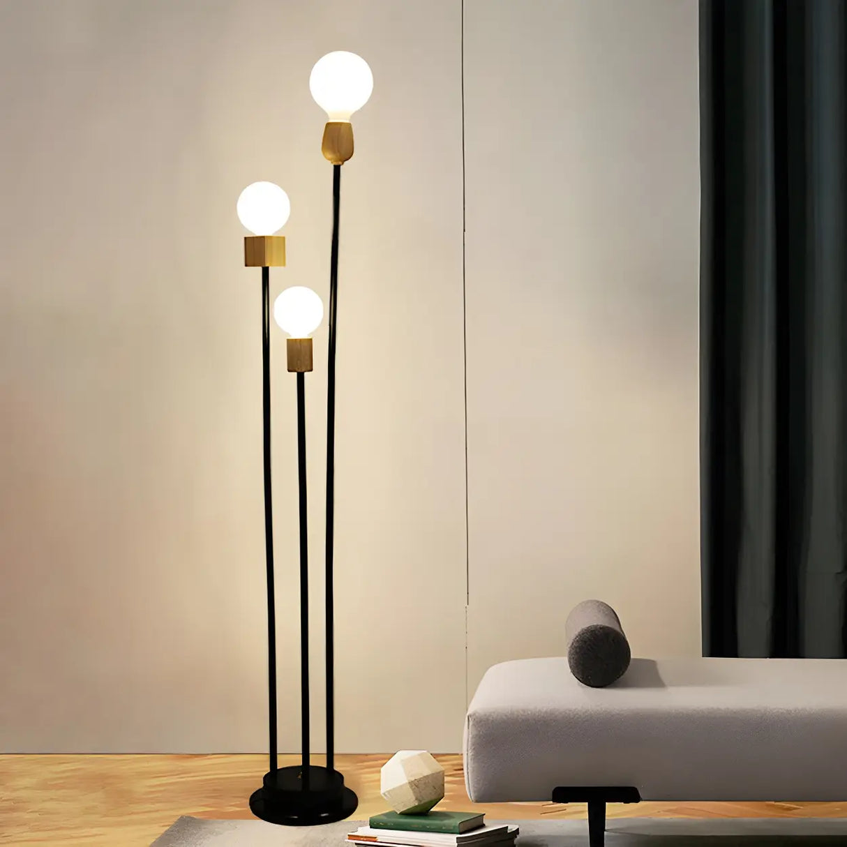 3-Light Minimalist Globe Metallic LED Floor Lamp Image - 2