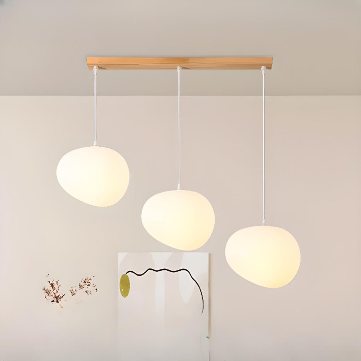 3-Light Modern Adjustable White Pebble Pendant Light Image - 5