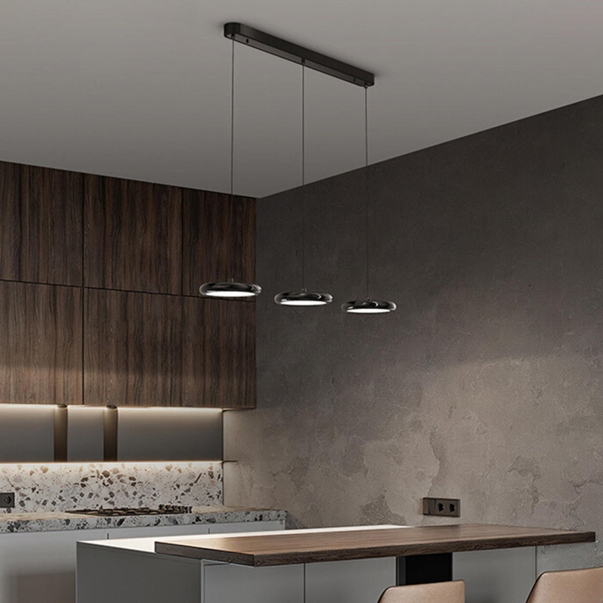 3-Light Modern Black Circular Island Pendant Light Image - 1