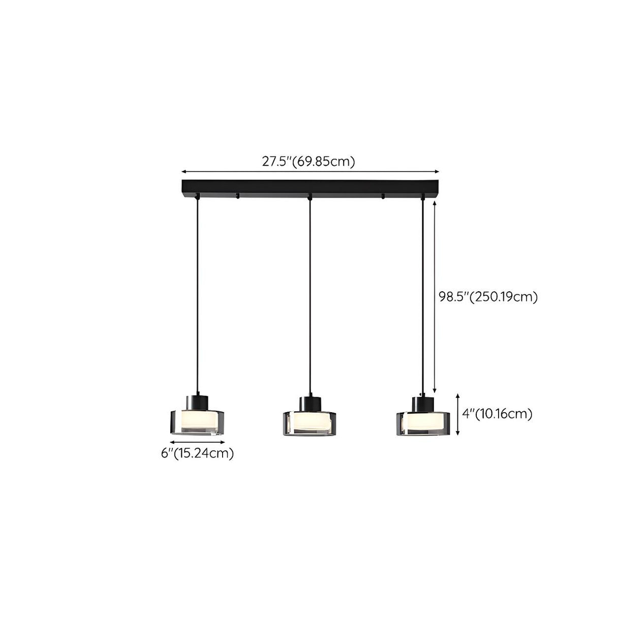 3-Light Modern Black Cylinder Adjustable Island Light 