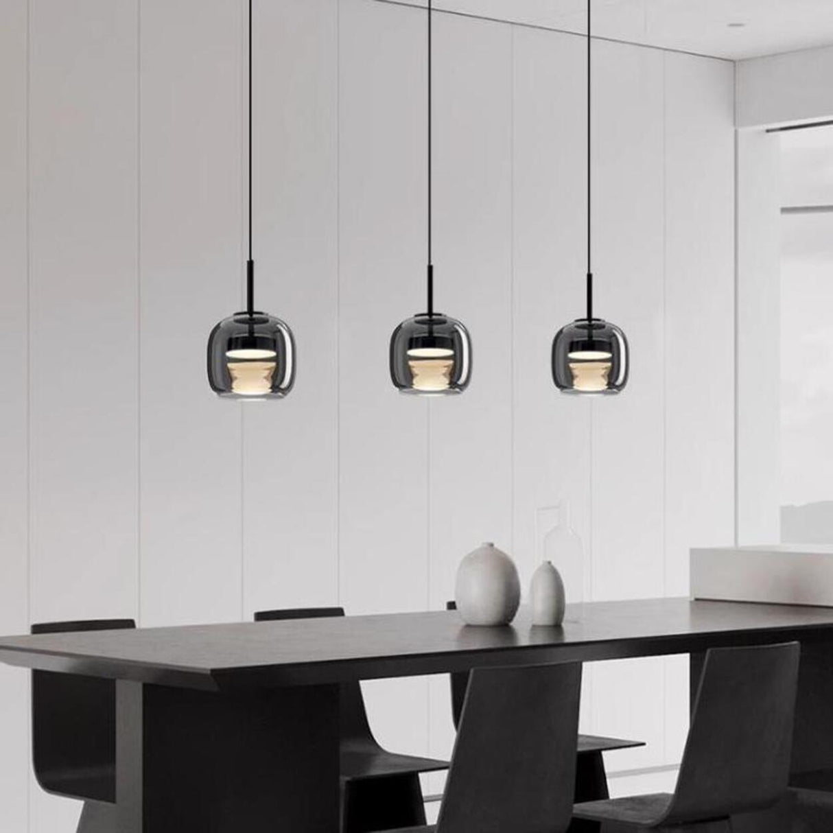 3-Light Modern Black Globe Glass Island Pendant Light Image - 1