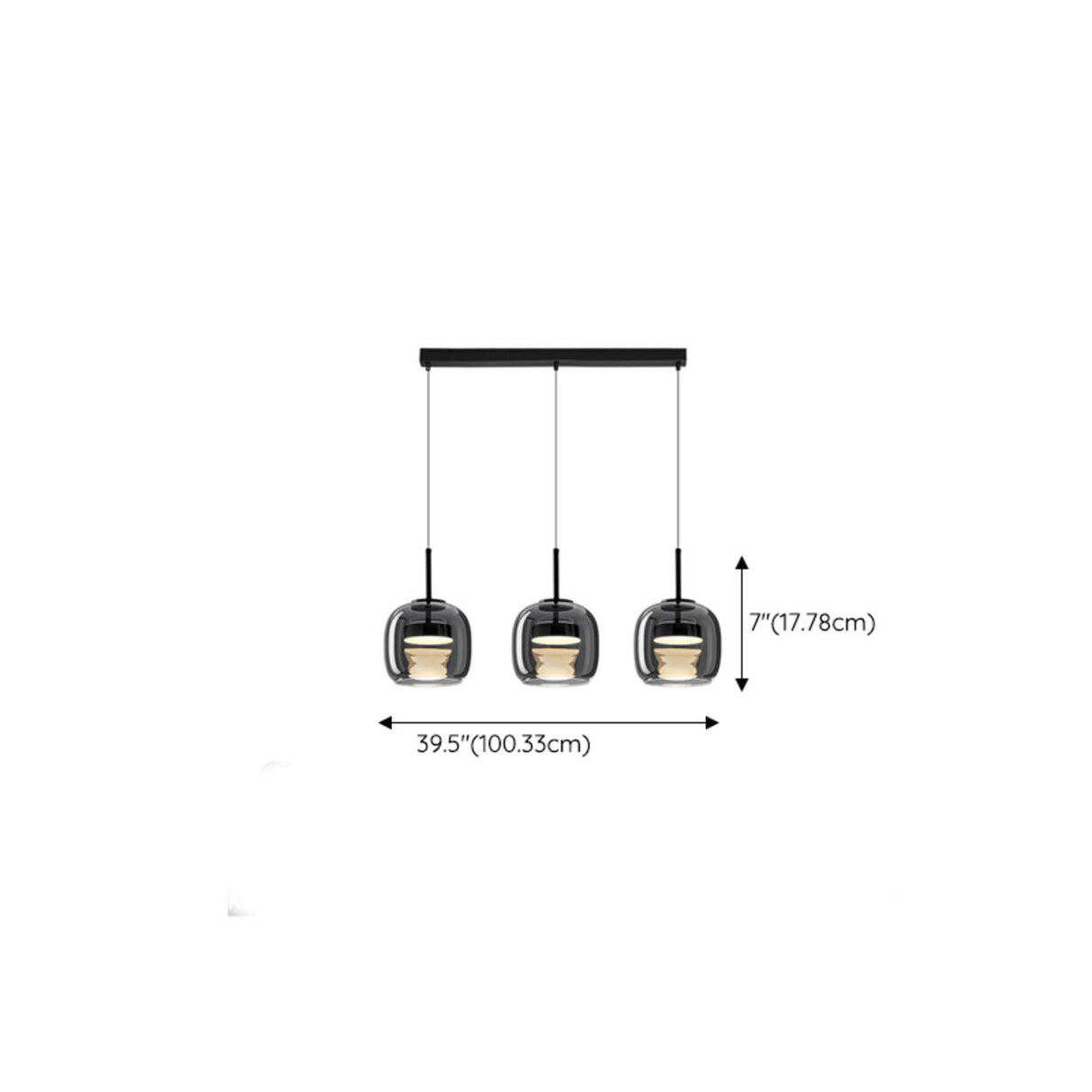 3-Light Modern Black Globe Glass Island Pendant Light 