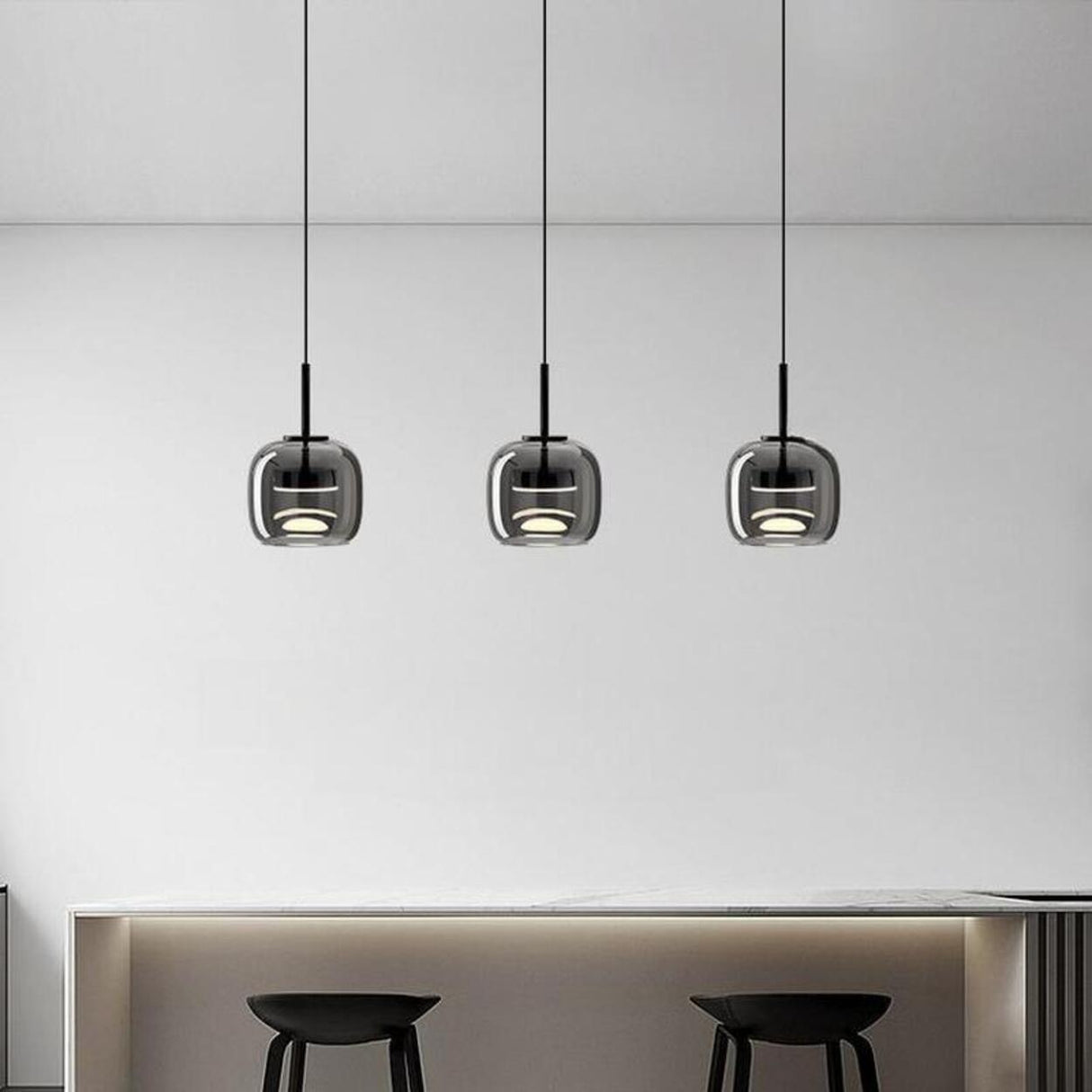 3-Light Modern Black Globe Glass Island Pendant Light Image - 3