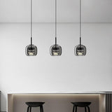 3-Light Modern Black Globe Glass Island Pendant Light Image - 3