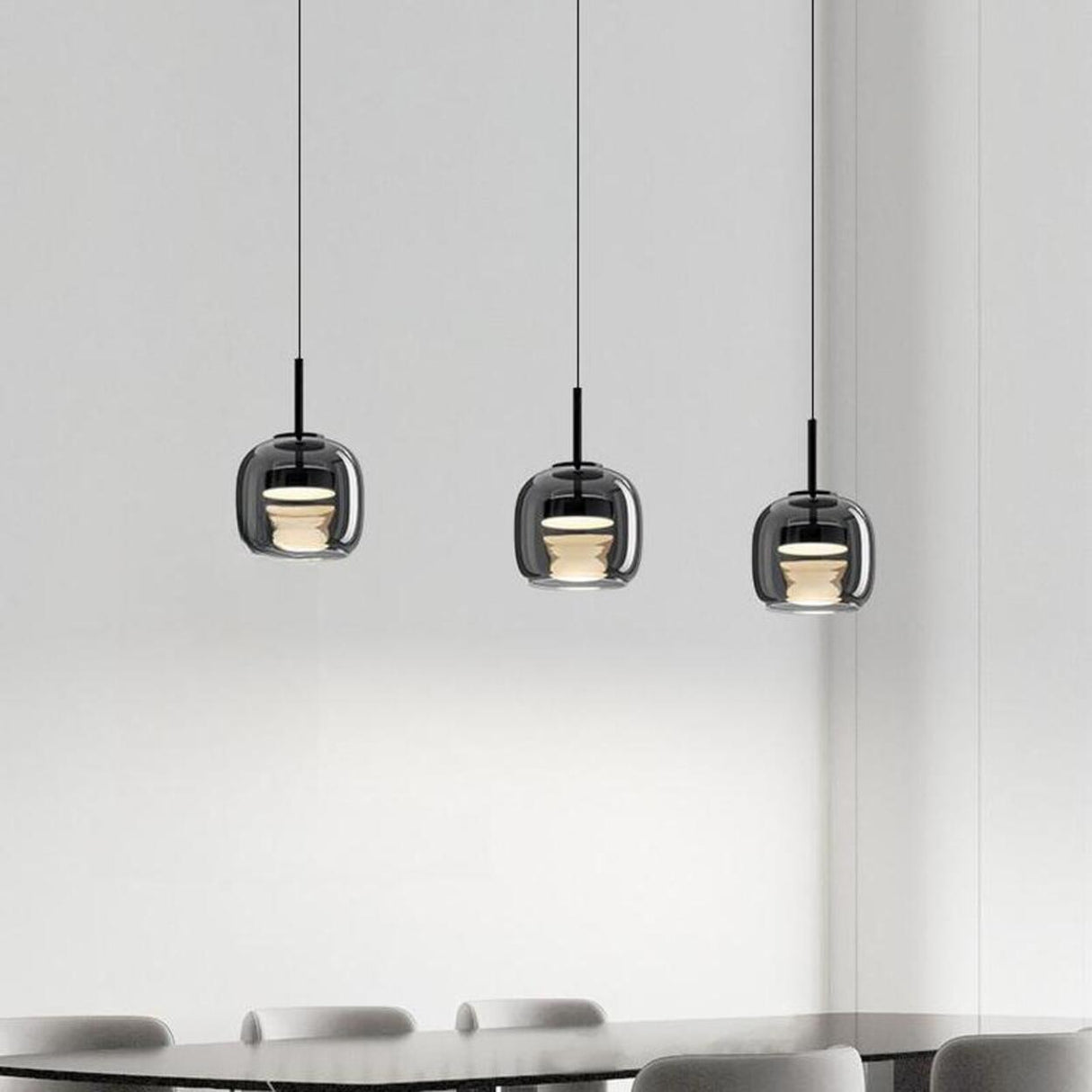 3-Light Modern Black Globe Glass Island Pendant Light Image - 4