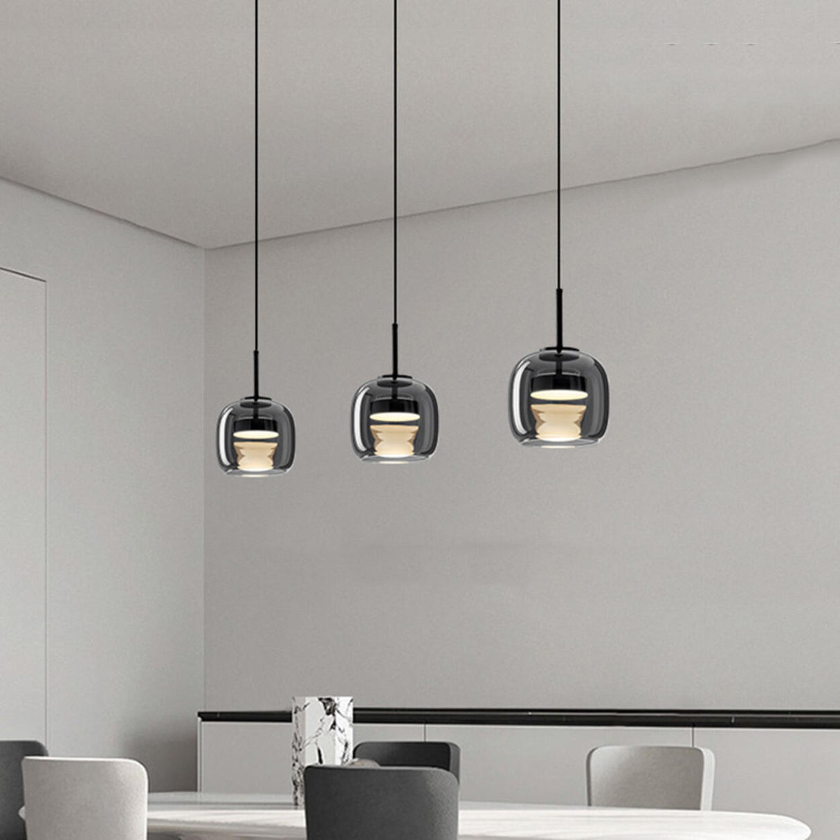 3-Light Modern Black Globe Glass Island Pendant Light Image - 5