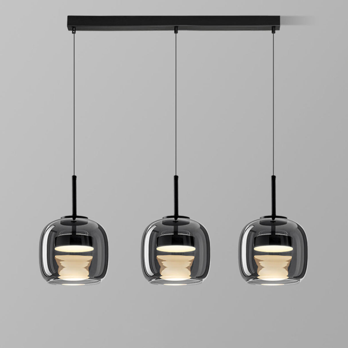 3-Light Modern Black Globe Glass Island Pendant Light Image - 7