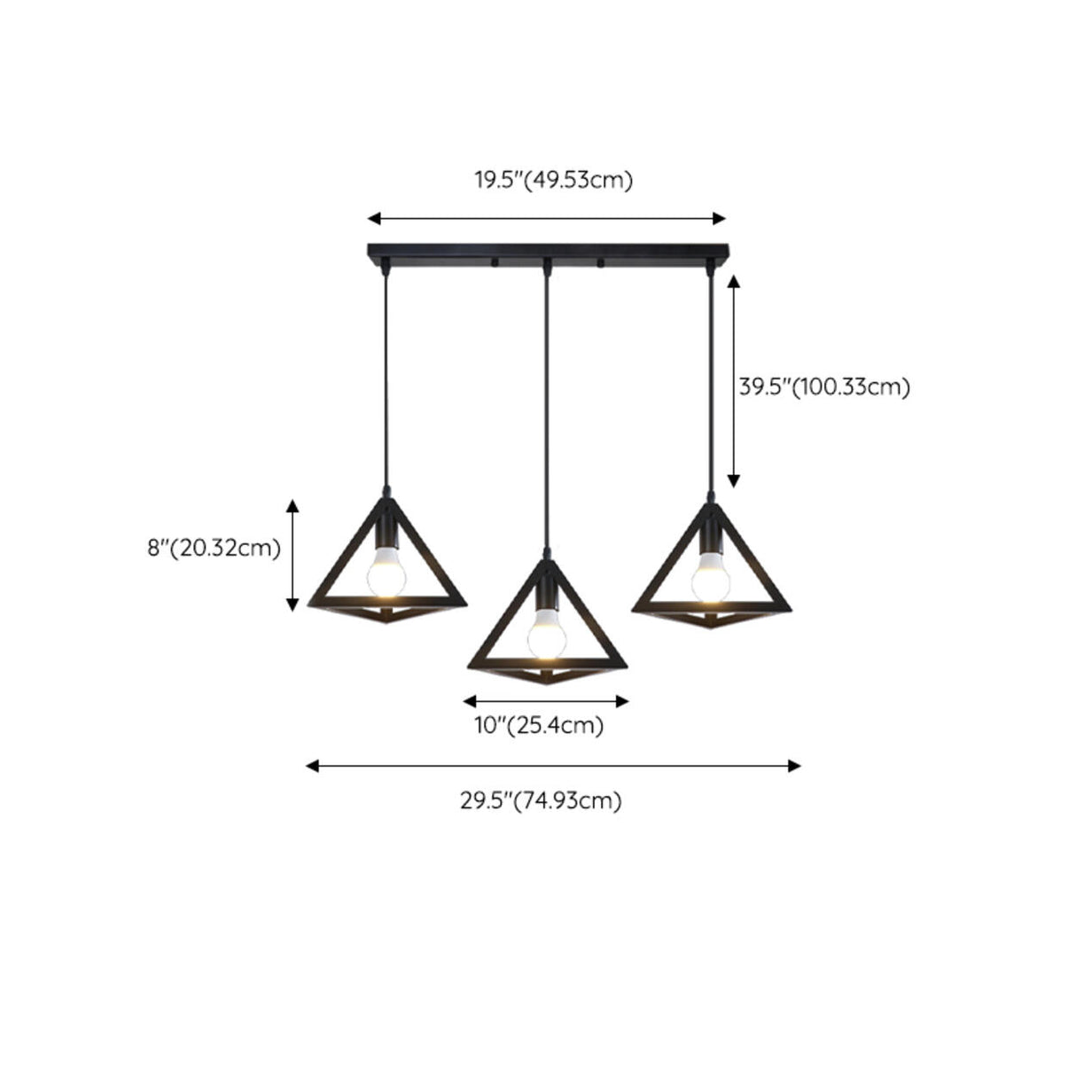 3-Light Modern Black Triangle Island Pendant Light 