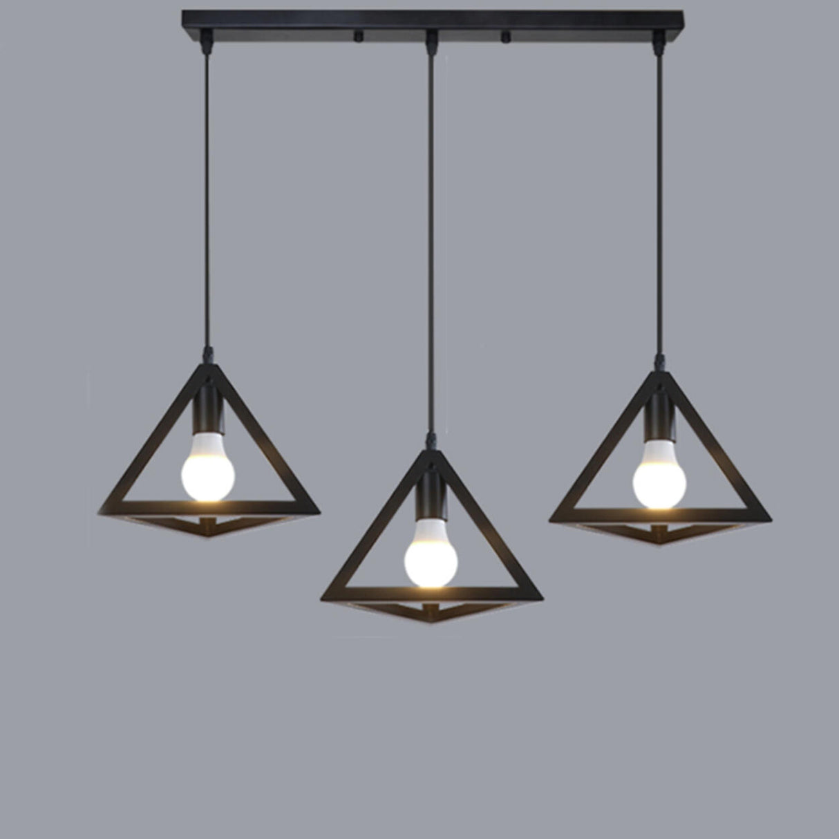 3-Light Modern Black Triangle Island Pendant Light Image - 2