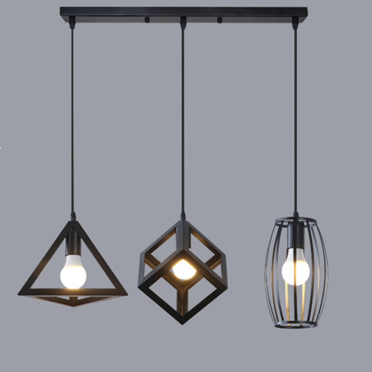 3-Light Modern Black Triangle Island Pendant Light Image - 3