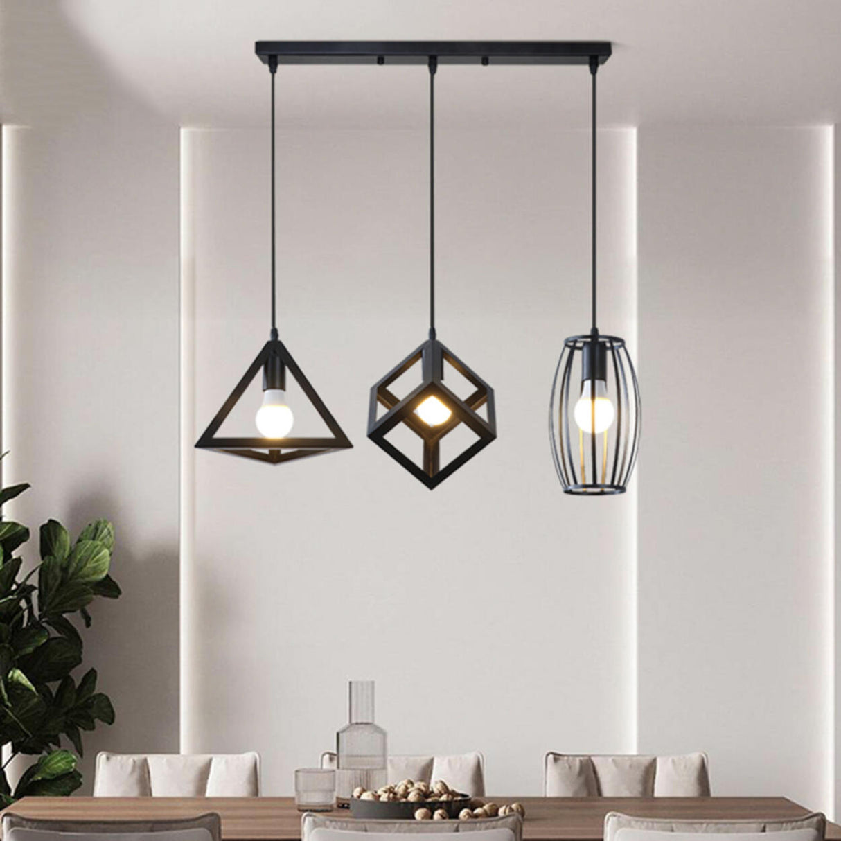 3-Light Modern Black Triangle Island Pendant Light Image - 5