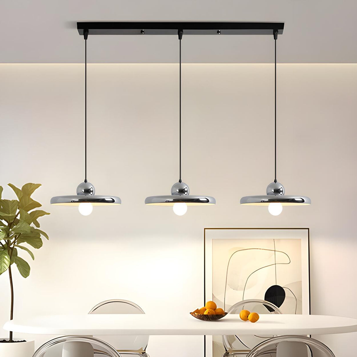 3-Light Modern Chrome Disc Metal Island Pendant Light Image - 4