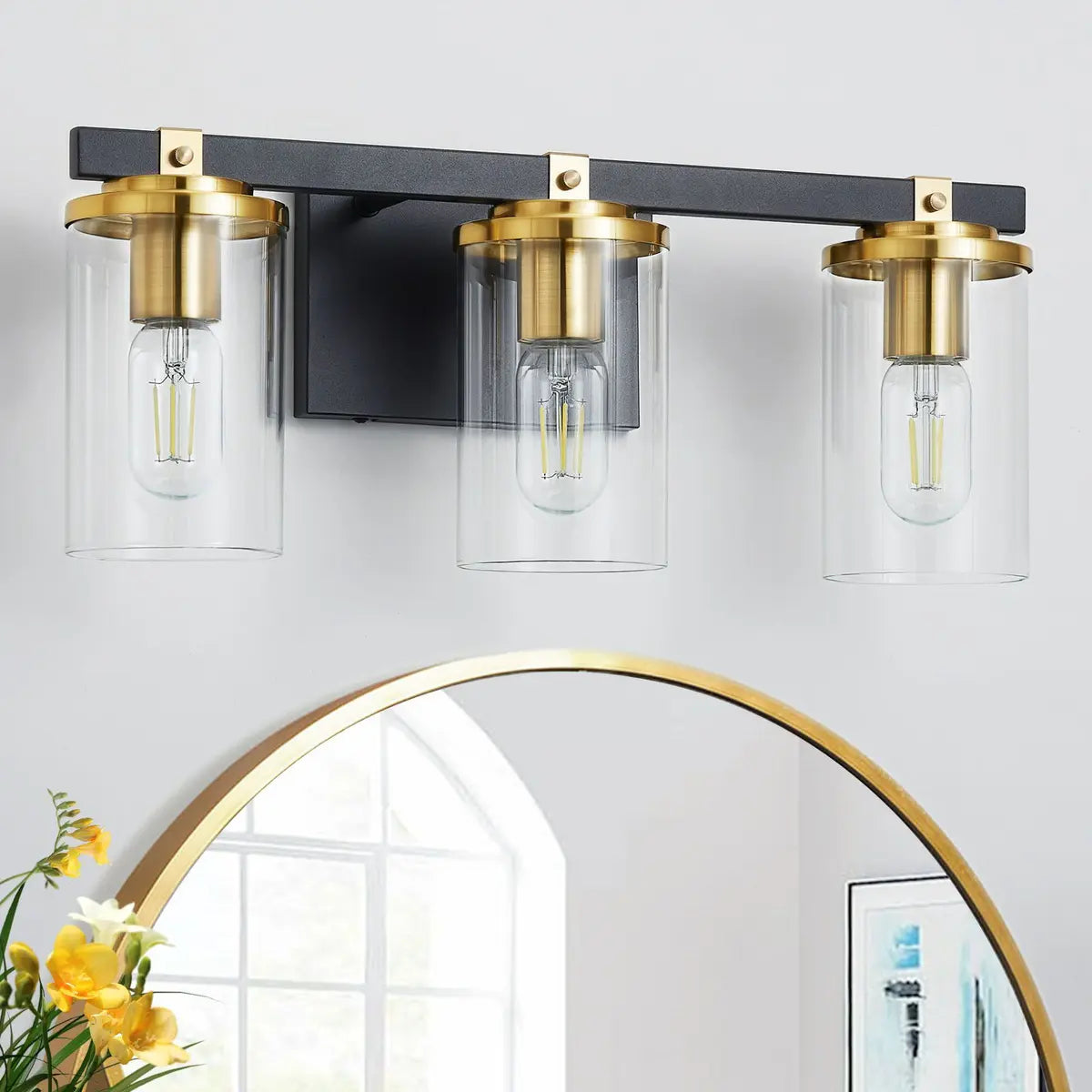 3-Light Modern Cylinder Glass Vanity Light Fixture Image - 3