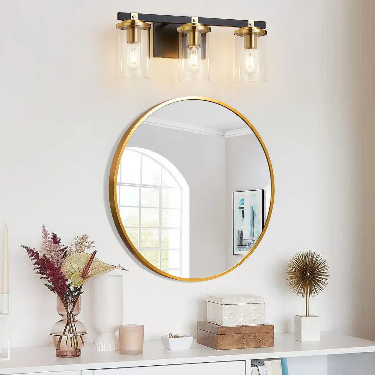 3-Light Modern Cylinder Glass Vanity Light Fixture Image - 4