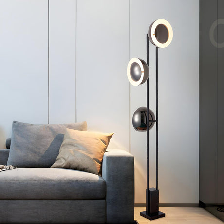 3-Light Modern Dome Black Metal LED Floor Lamp Image - 1