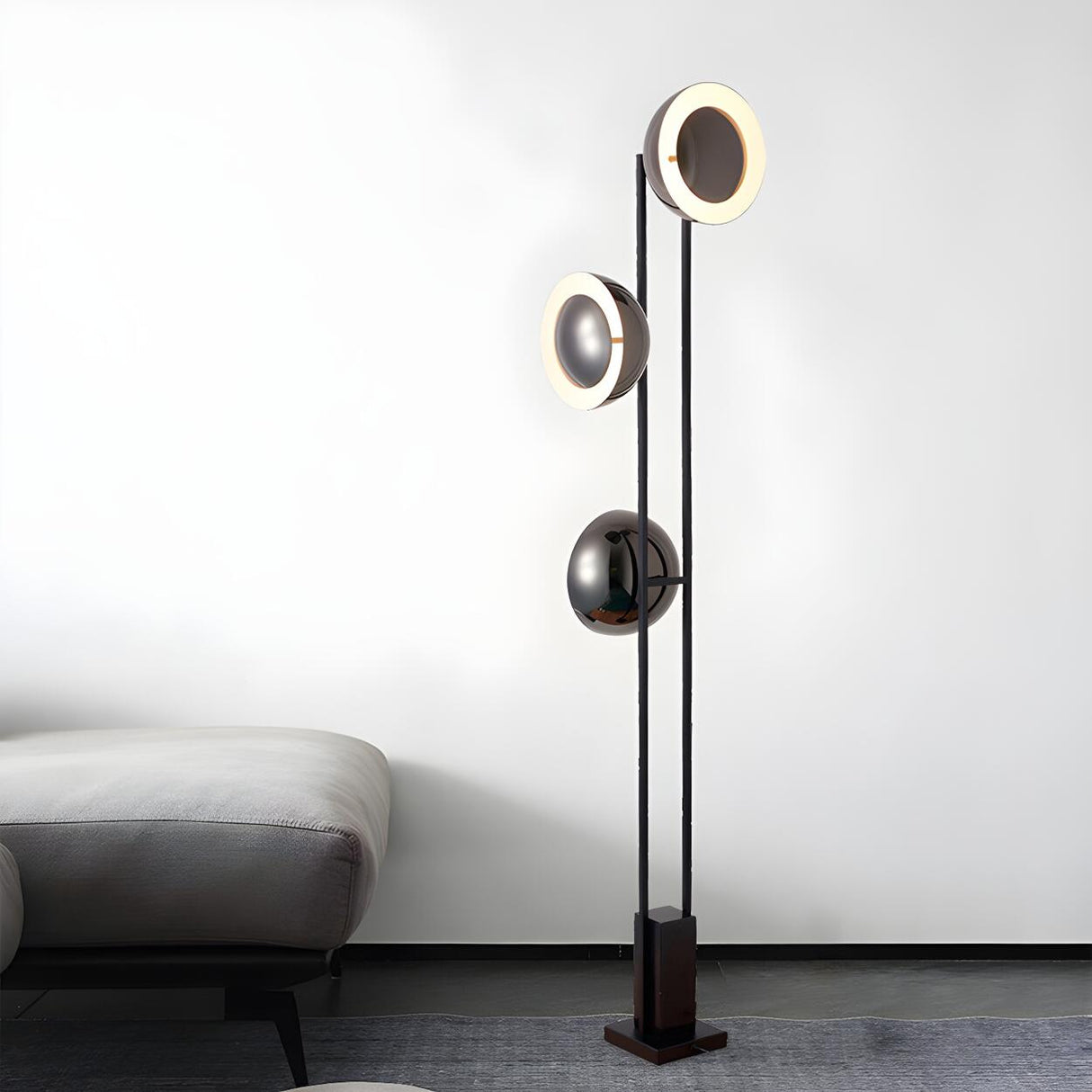 3-Light Modern Dome Black Metal LED Floor Lamp Image - 10