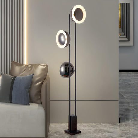 3-Light Modern Dome Black Metal LED Floor Lamp Image - 2