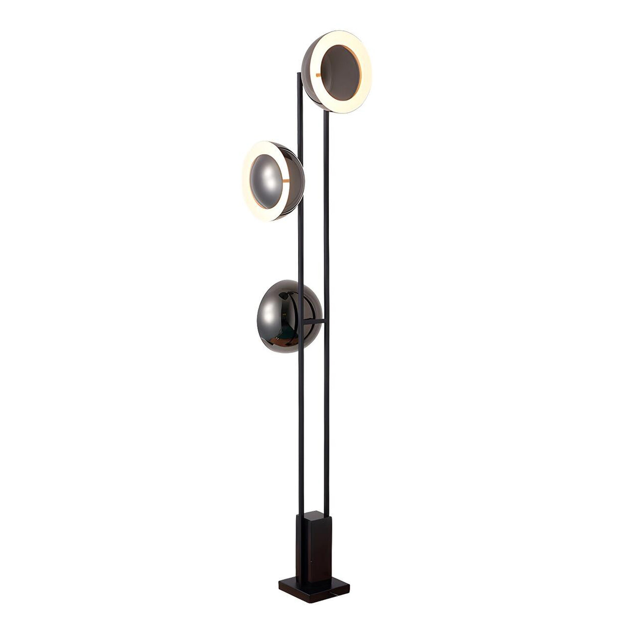 3-Light Modern Dome Black Metal LED Floor Lamp Image - 5