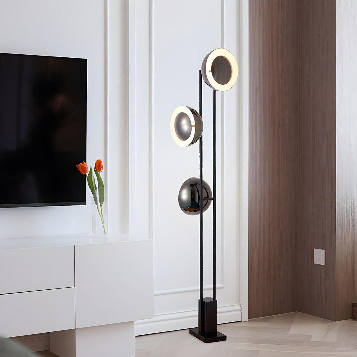 3-Light Modern Dome Black Metal LED Floor Lamp Image - 8