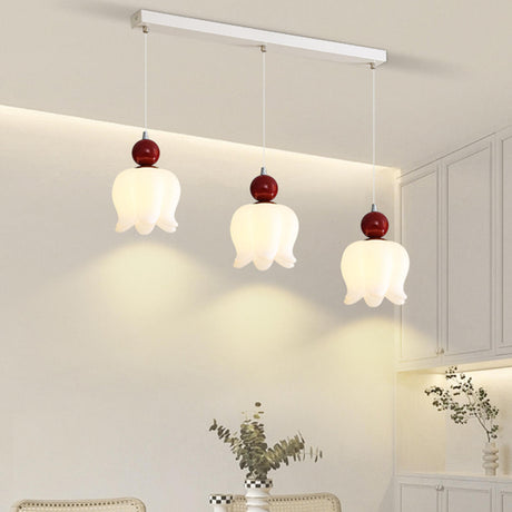 3-Light Modern Flower Red Accent Island Pendant Light Image - 1