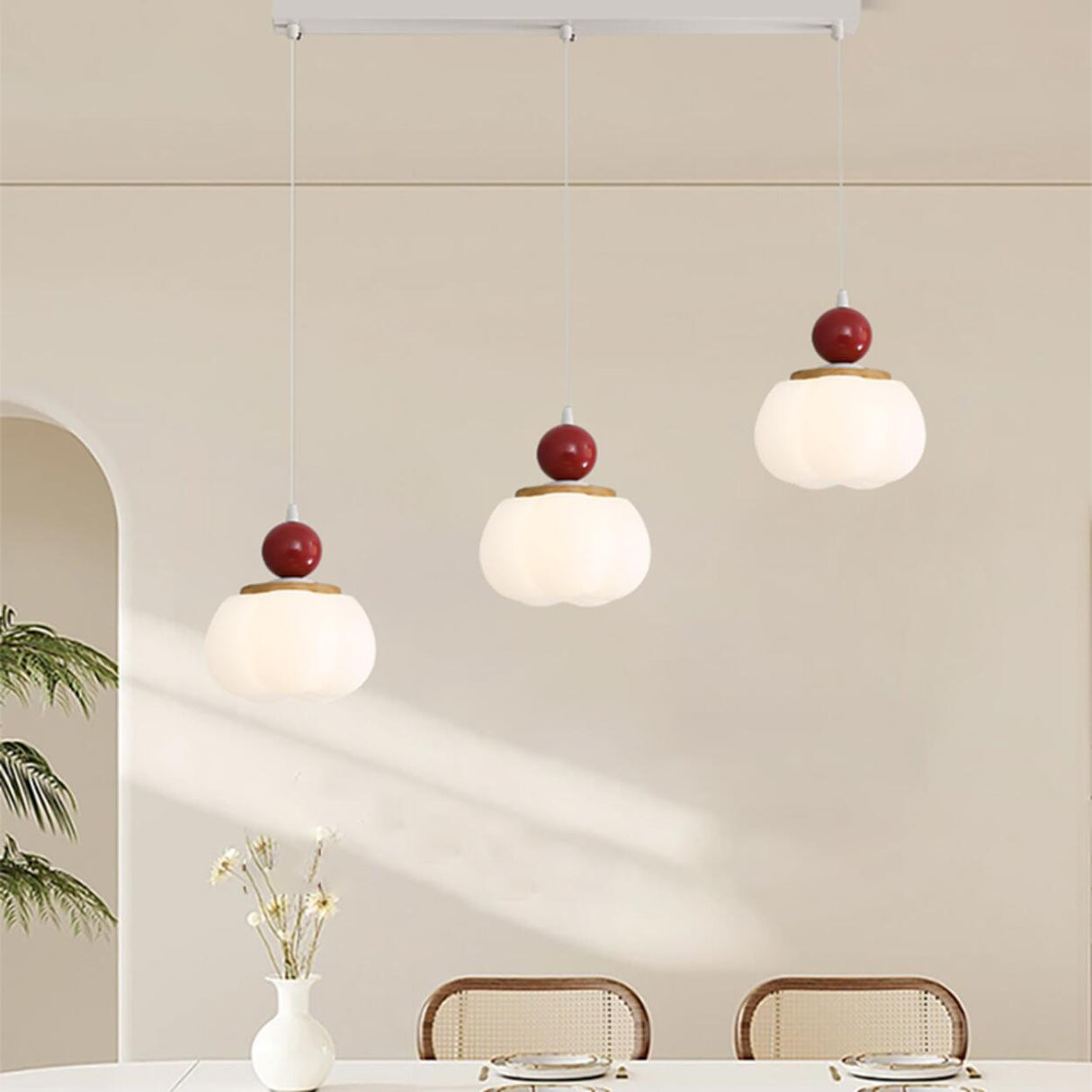 3-Light Modern Flower Red Accent Island Pendant Light Image - 18