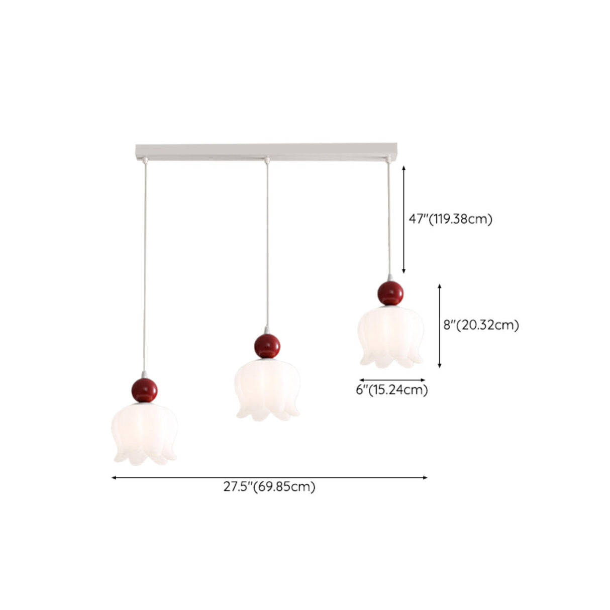 3-Light Modern Flower Red Accent Island Pendant Light 