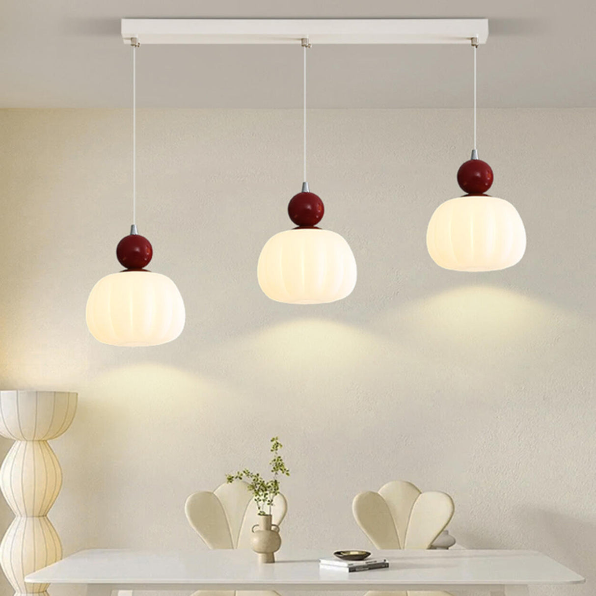 3-Light Modern Flower Red Accent Island Pendant Light Image - 6