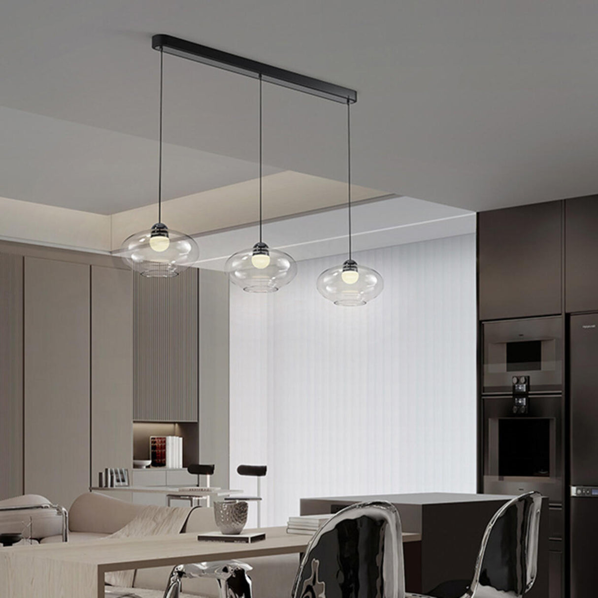 3-Light Modern Glass Cylinder Island Pendant Lights Image - 4