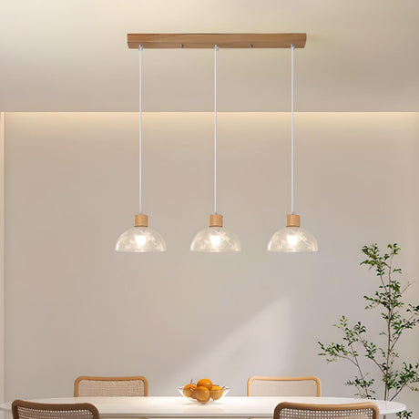 3-Light Modern Glass Dome Wood Island Ceiling Light Image - 1