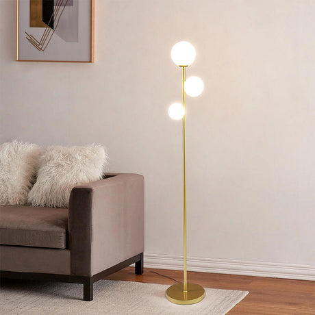 3-Light Modern Globe Gold LED Metal Floor Lamp Image - 1